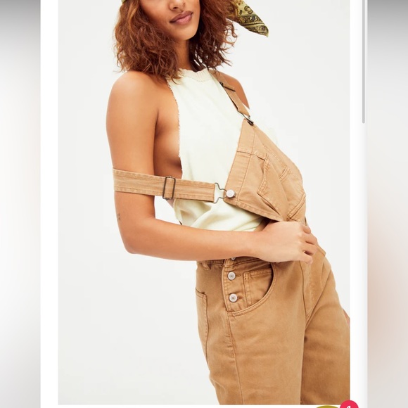 Free People We the Free Denim Ziggy Overalls Khaki - Picture 5 of 9